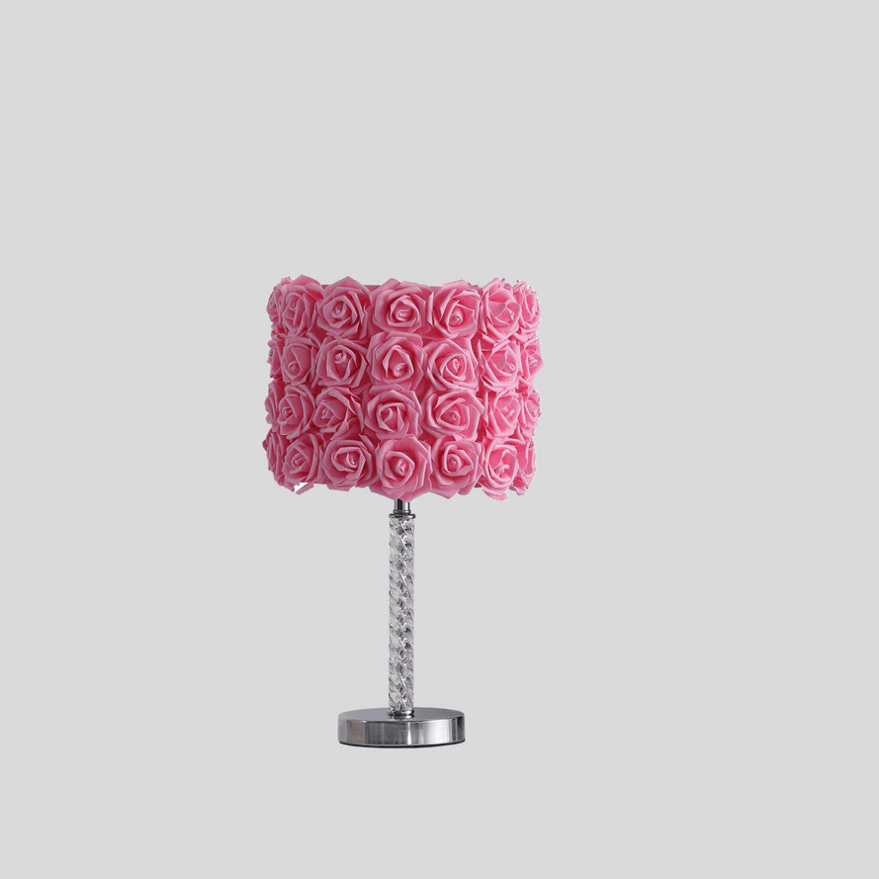 18' Pink Roses Acrylic And Metal Table Lamp