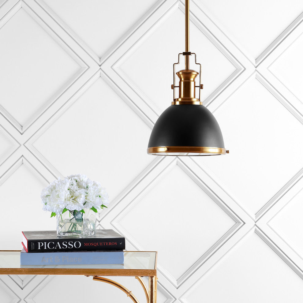 Homer Metal/Glass LED Flush Mount, Black/Brass Gold, Width: 10"