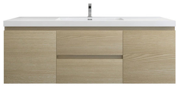 BTO 60" Wall Mounted Bath Vanity With Reinforced Acrylic Sink, Single Sink, White Oak