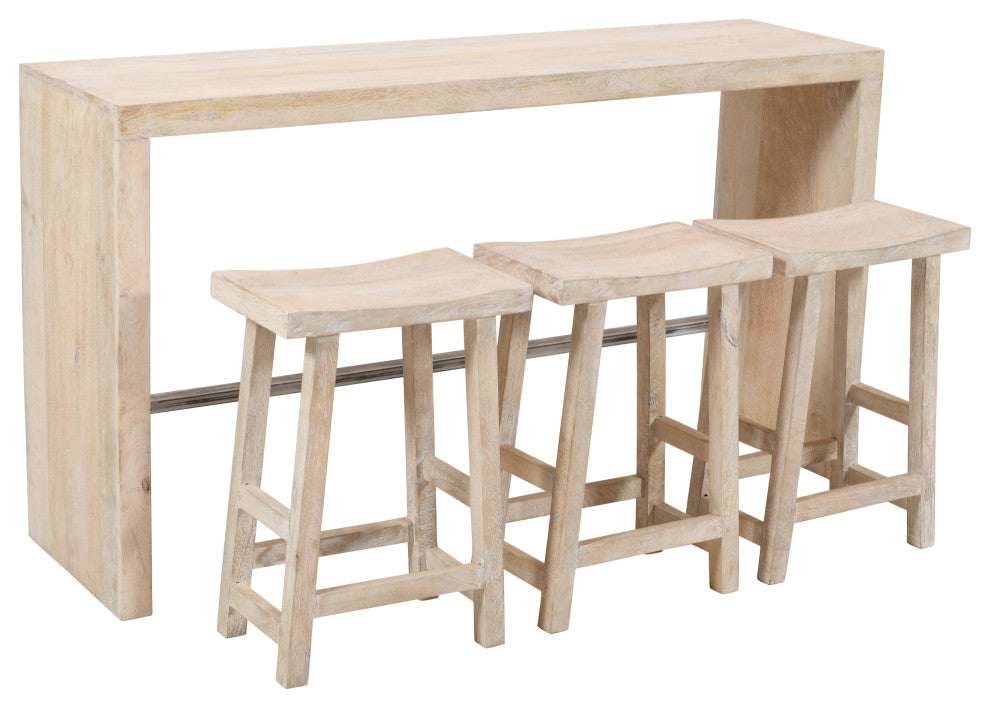 Montez 4-Piece Solid Wood Bar Table and Stools Set, Brushed White Finish