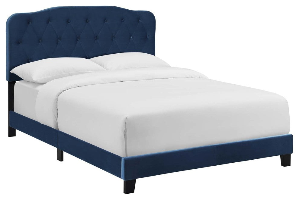 Amelia King Upholstered Velvet Bed, Navy