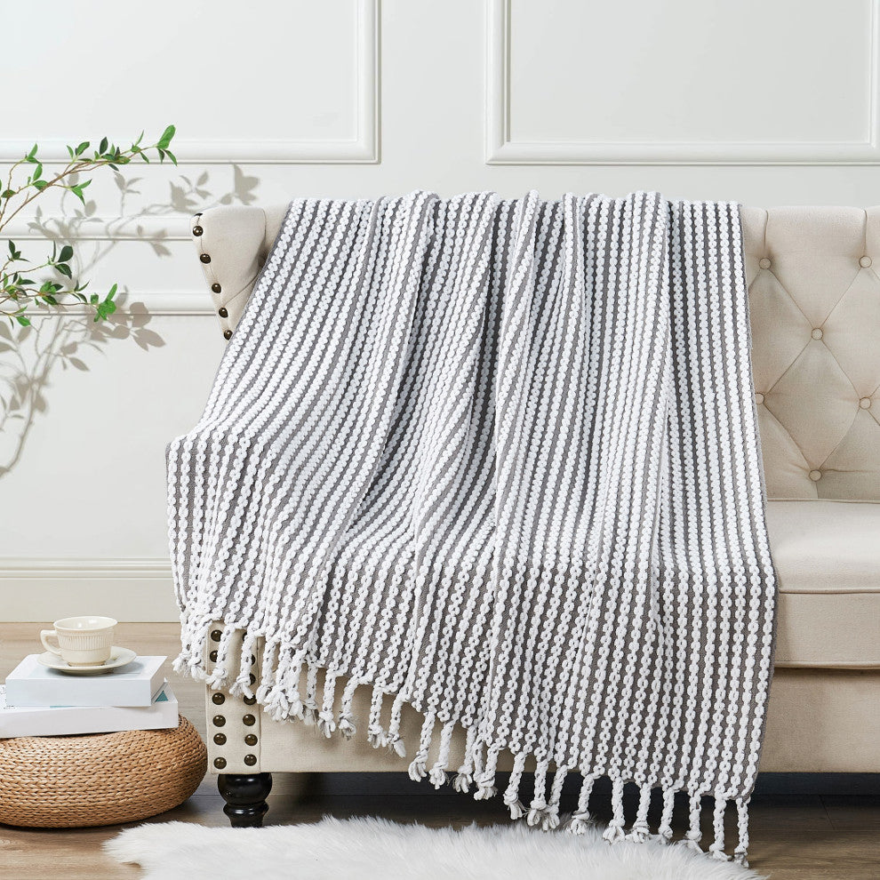Chain Tweed Knit Throw Blanket, Grey
