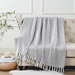 Chain Tweed Knit Throw Blanket, Grey