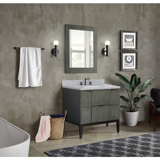 37" Single Vanity, Linen Gray Finish With Gray Granite Top And Rectangle Sink