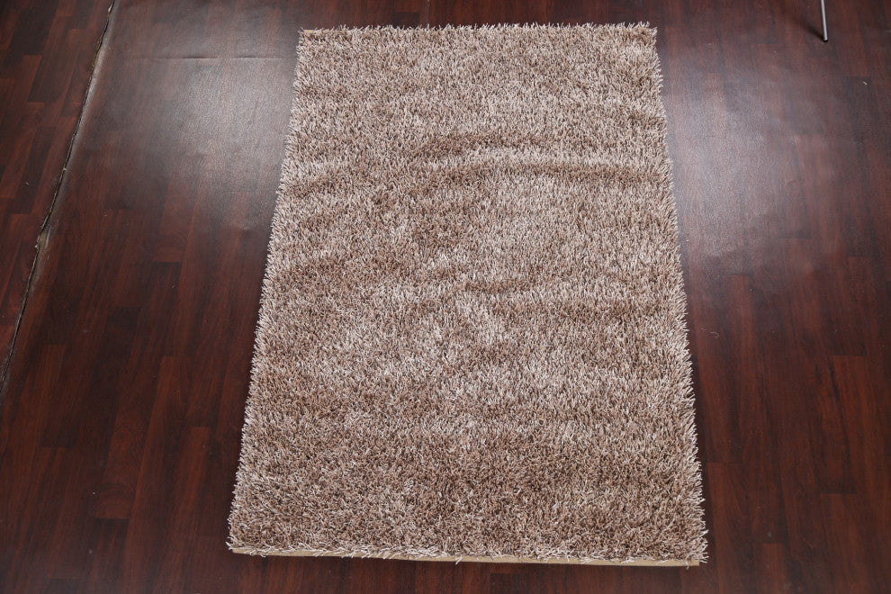 Champagne Plush Shaggy Oriental Area Rug Hand-tufted Carpet 5x7