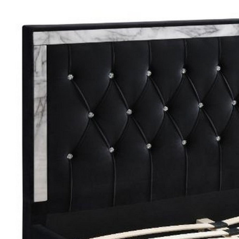 Benzara BM266430 Eastern King Bed With Diamond Tufted Headboard, Black