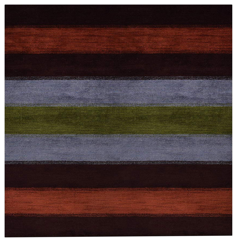 Hand Knotted Loom Silk Mix Area Rug Contemporary Brown Silver, [Square] 8'x8'