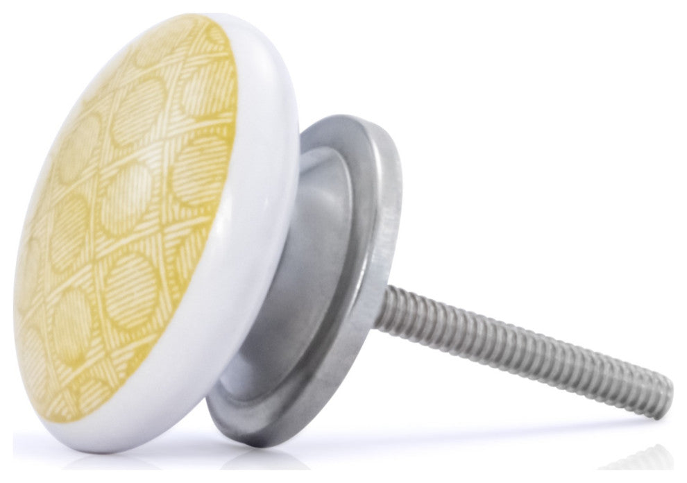 Mascot Hardware Circle Checkered Yellow Drawer Cabinet Knob - Pack of 10