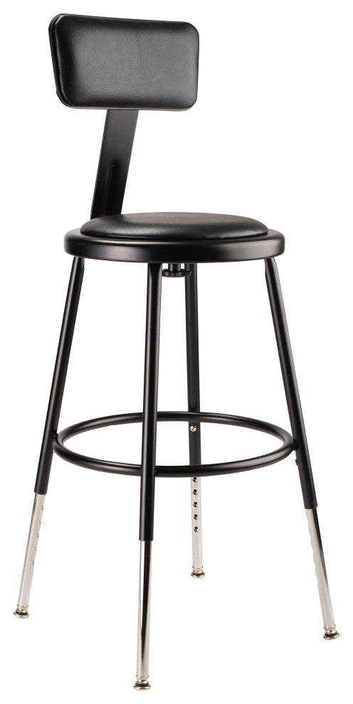 NPS 19"-27" Height Adjustable Vinyl Padded Steel Stool With Backrest, Black