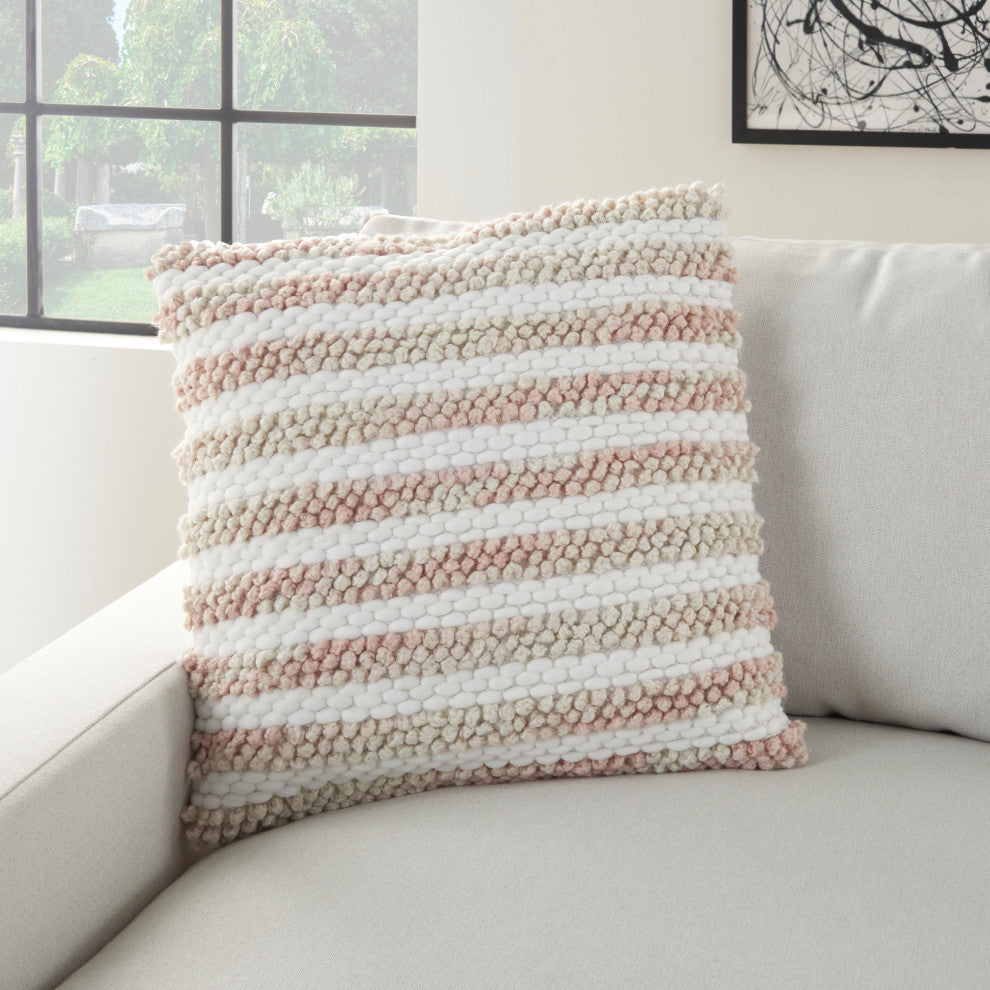 Nourison Home 20"x20" Mina Victory Ombre Woven Stripes Blush Throw Pillows