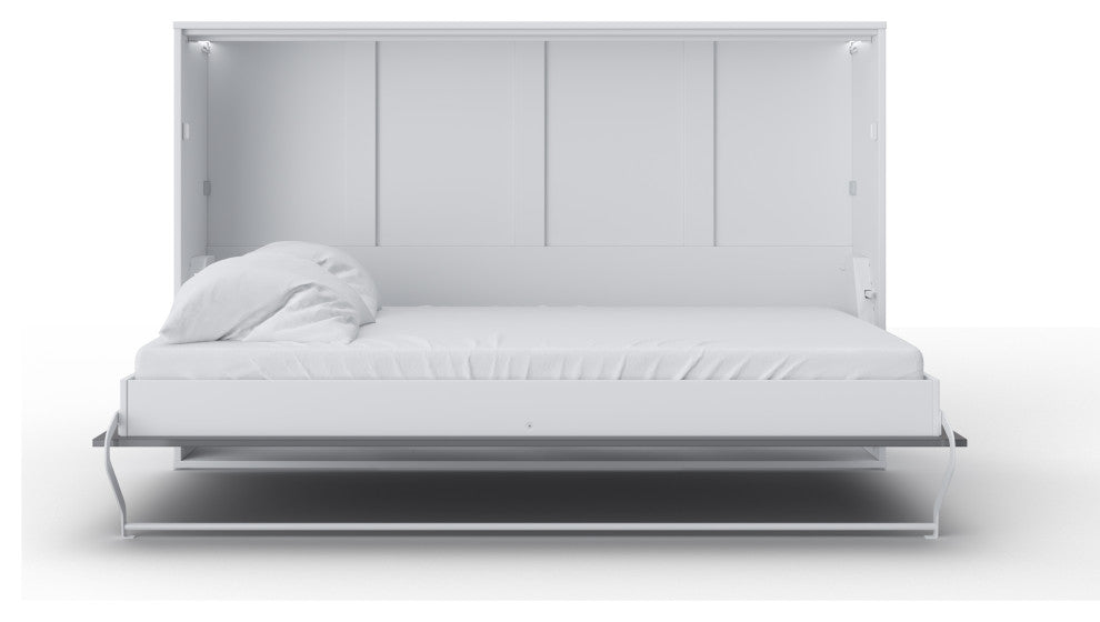 INVENTO Horizontal Wall Bed with LED with mattress 47.2"x78.7", White/Grey