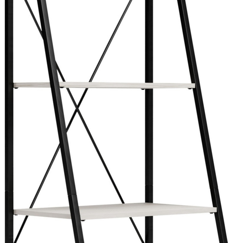 Gem 71 Inch Leaning Bookcase, Angled Ladder Design, Black Metal Frame