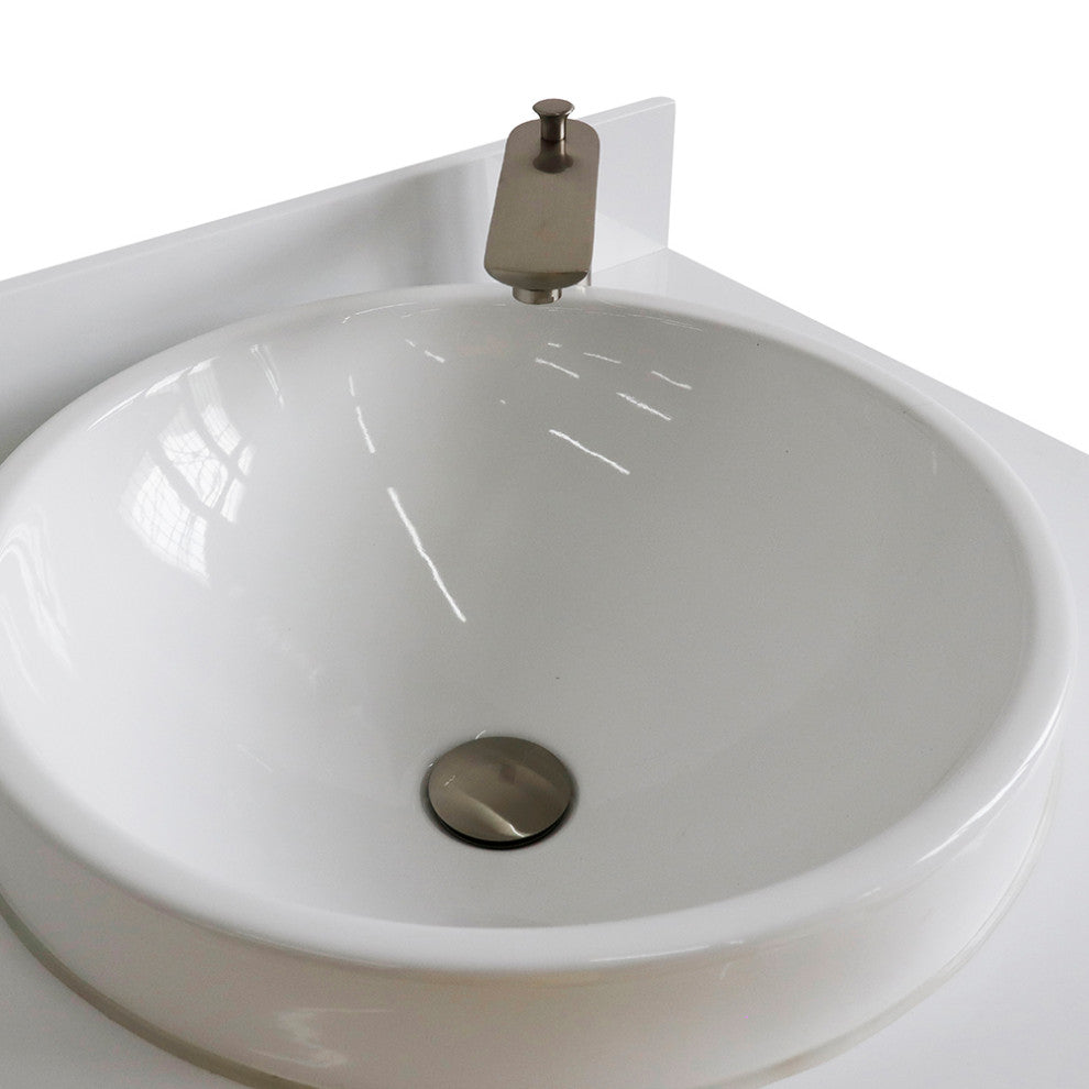 61" Double Sink Vanity, Dark Gray Finish And Engineered Stone Top And Round Sink