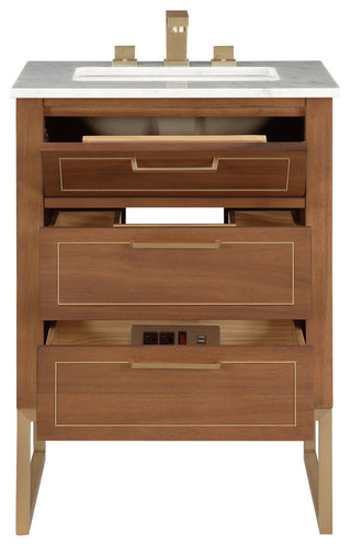 Markham 24" Single Bathroom Vanity Set, Walnut/Satin Brass, Marble Countertop