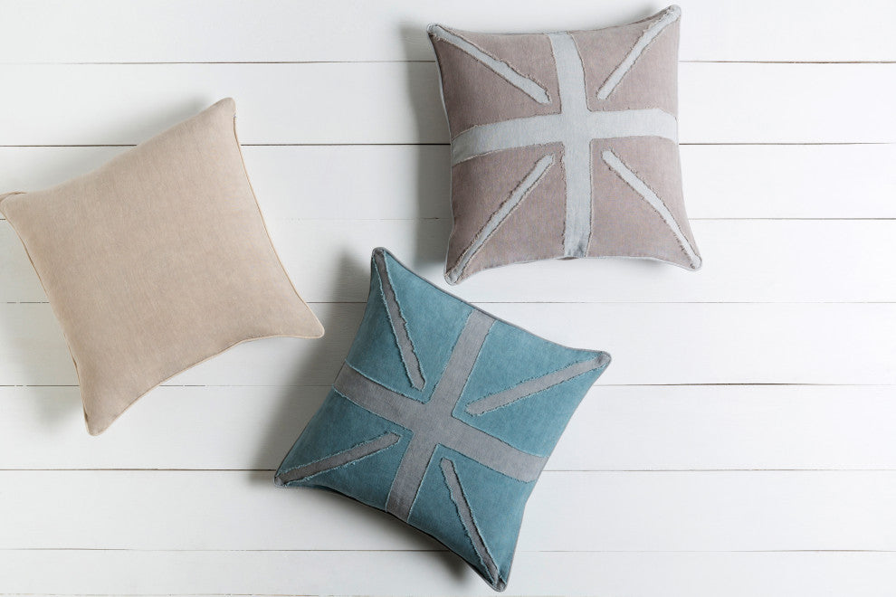 Surya Manchester MN-002 22"x22" Pillow Cover, Aqua/Medium Gray