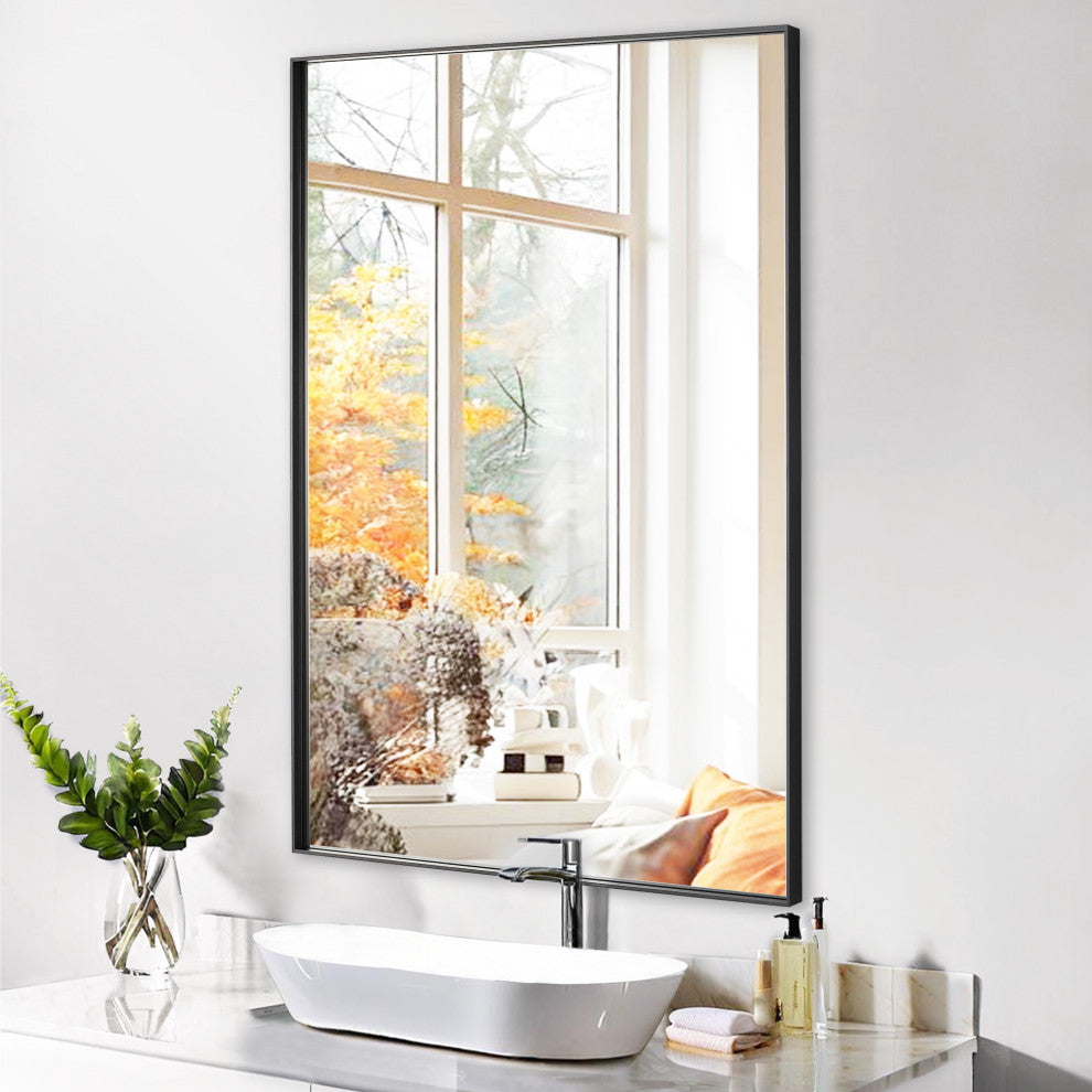 Rectangle Framed Bathroom Vanity Mirror Accent Wall Mirror, Black, 30"x48