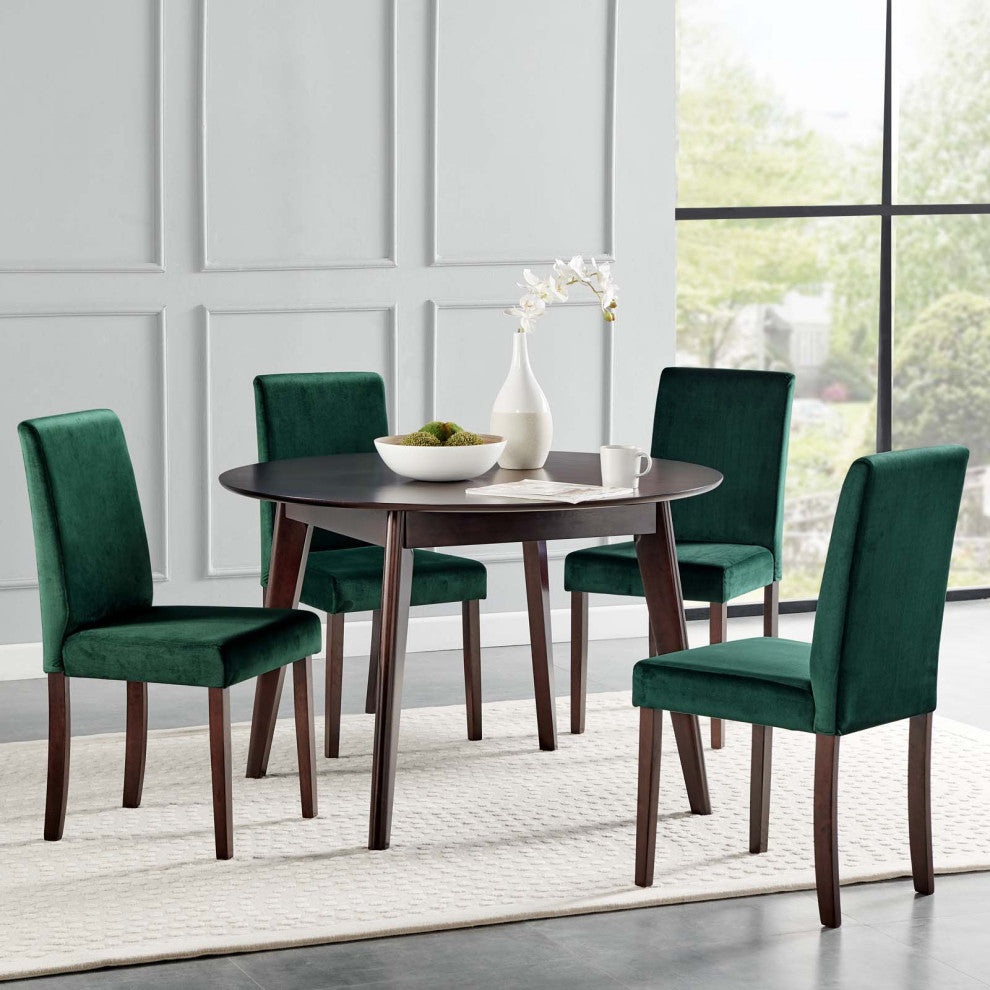 Side Chair and Table Set, Velvet, Drak Brown Green, Modern, Bistro Restaurant
