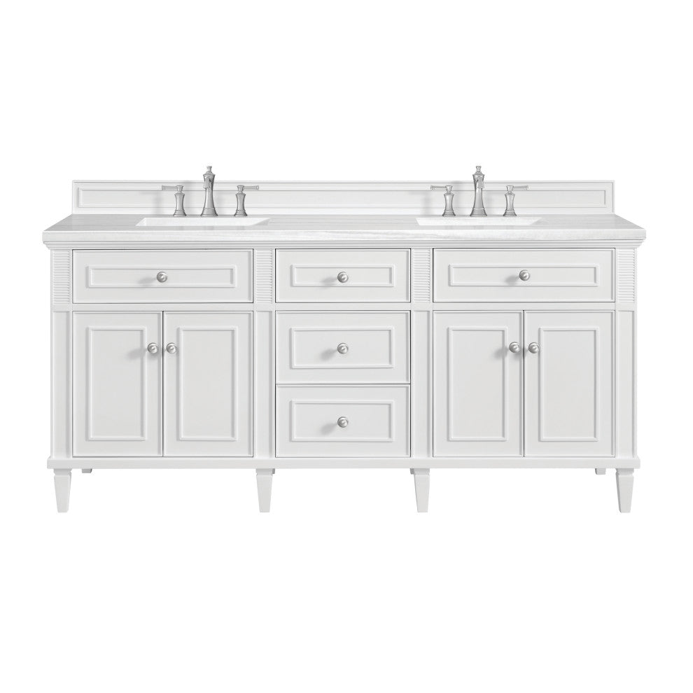 Lorelai 72" Double Vanity, Bright White, 3 CM Arctic Fall Solid Surface Top