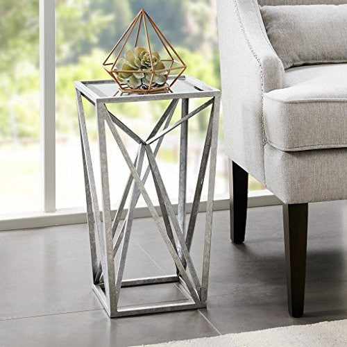 Zee Silver Angular Mirror Accent Table, Gold, Silver