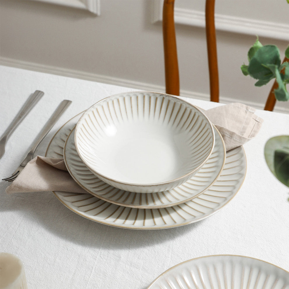 Stone Lain Linea Stoneware 24-Piece Dinnerware Set, White