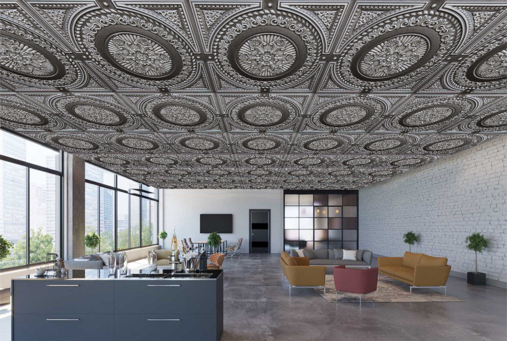 Antique Silver 3D Ceiling Panels, 2'x2', 4 Sq Ft