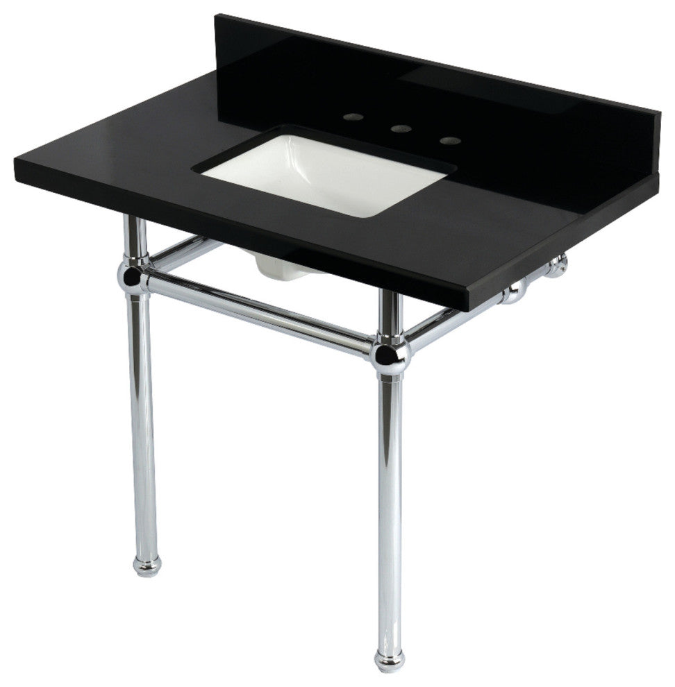 KVPK3630KBSQ1 36" Black Granite Console Sink with Brass Legs