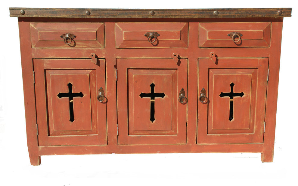 Templar Cross Rustic Bathroom Vanity, Red, 55"x22"x36", Fake Left/Right Drawers