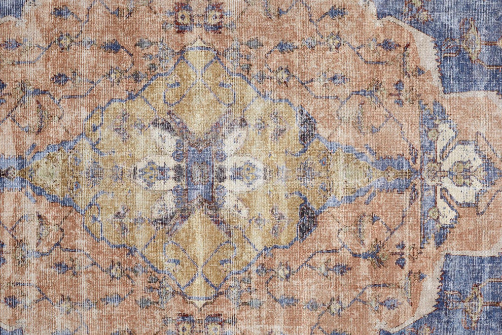 Prescott Vintage Machine Washable Rust/Blue Rug, 7'10"x9'10"