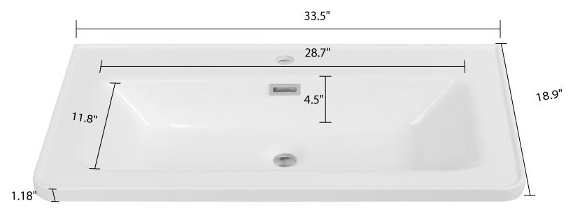 34" Solid Surface Resin Streamline K-1812-34 Vanity Top