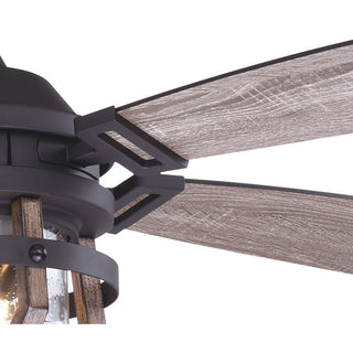 Barnes Matte Black Modern Farmhouse Indoor-Outdoor 54-in. Ceiling Fan Light Kit, Matte Black and Rustic Oak
