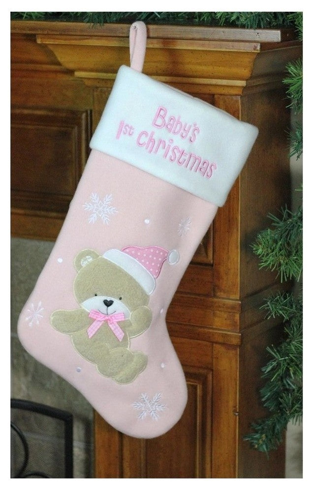 "Baby's 1st Christmas" Teddy Bear Christmas Stocking, 15.5"