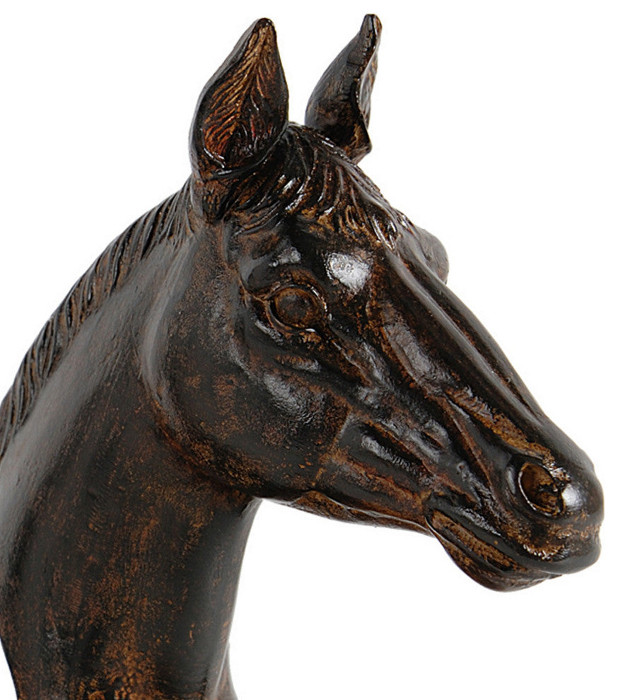 Benzara BM284985 2-Piece Set Bookends, Elegant Realistic Horse, Dark Brown