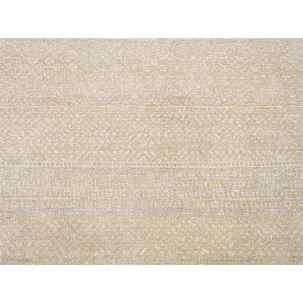 Lime Green Wool and Silk Modern Grass Design Gabbeh Hand Knotted Rug, 3'1"x5'1"