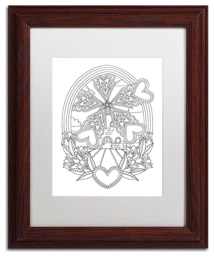 Hello Angel ''Decorative Windmill'' Art, Wood Frame, White Mat, 14x11