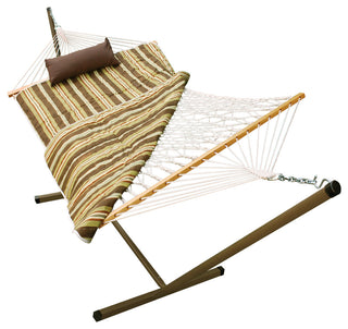 Cotton Rope Hammock, Stand, Pad and Pillow Combination, Green