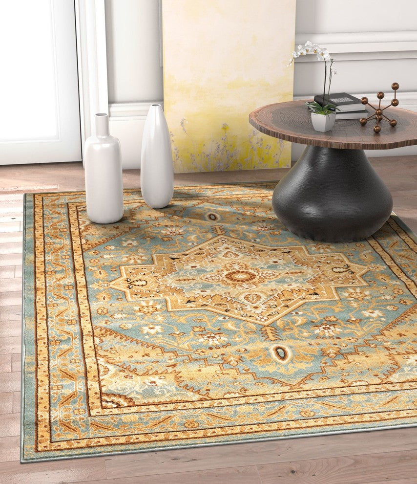 Well Woven Barclay Kaibab Traditional Medallion Light Blue Area Rug