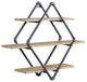 3 Tier Oak Wood Rhombic Floating Shelf With Metal Tube, Sandy Black