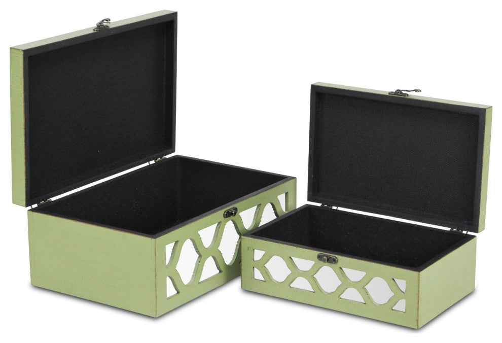Moroccan Mirrored Wooden Boxes, Blue, Set of 2, Green