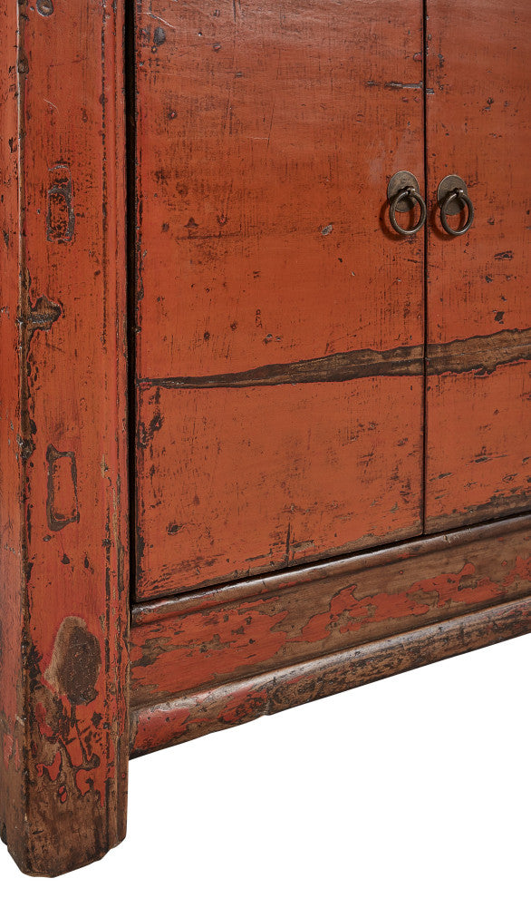 Antique 81-inch Amber Sideboard in Distressed Pine, Orange & Black