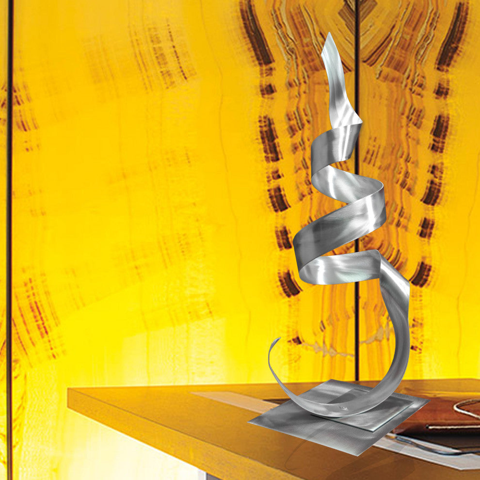 Metal Sculpture Garden Desktop Modern Aluminum Zen Decor- Phoenix, Silver