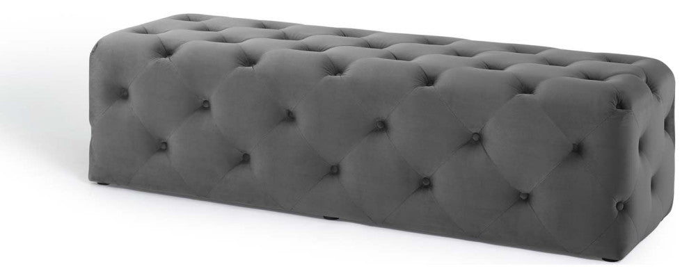 Tufted Accent Chair Bench, Velvet, Gray, Modern, Living Lounge Hospitality