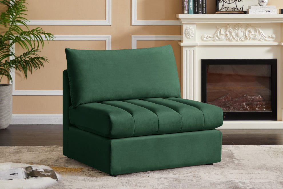 Jacob Velvet Upholstered Modular Armless Chair, Green