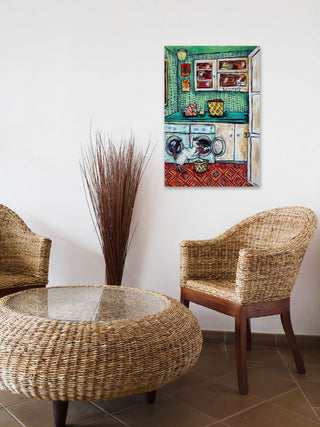 "Cat Siamese Laundry" Painting Print on Wrapped Canvas, 24"x36"