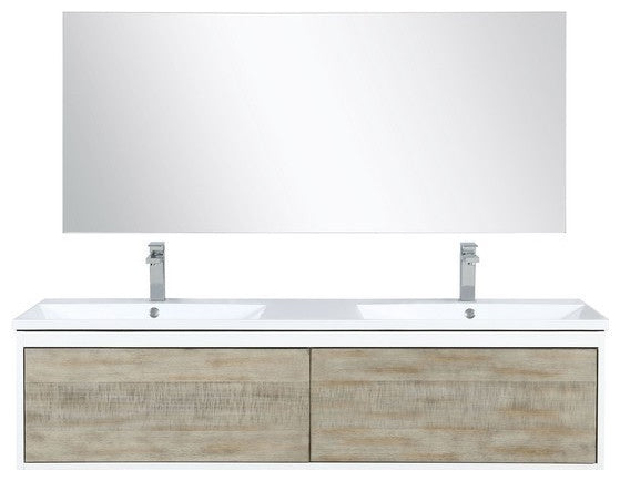 Scopi Modern 60" Rustic Acacia Double Bathroom Vanity Set, Labaro Brushed Nickel