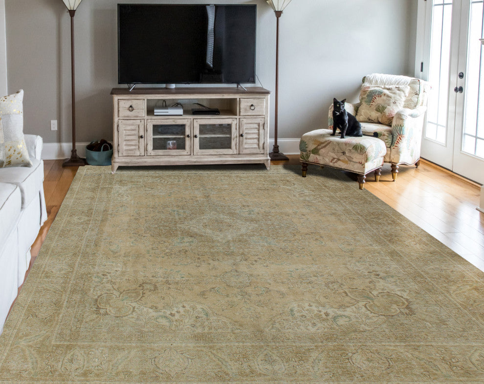 Fine Vintage Distressed Celiano Gold Rug
