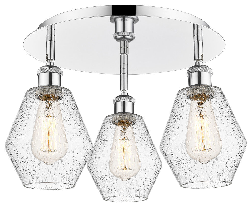 Cindyrella-3 Light 18" Flush Mount-Polished Chrome, Seedy Glass Shade