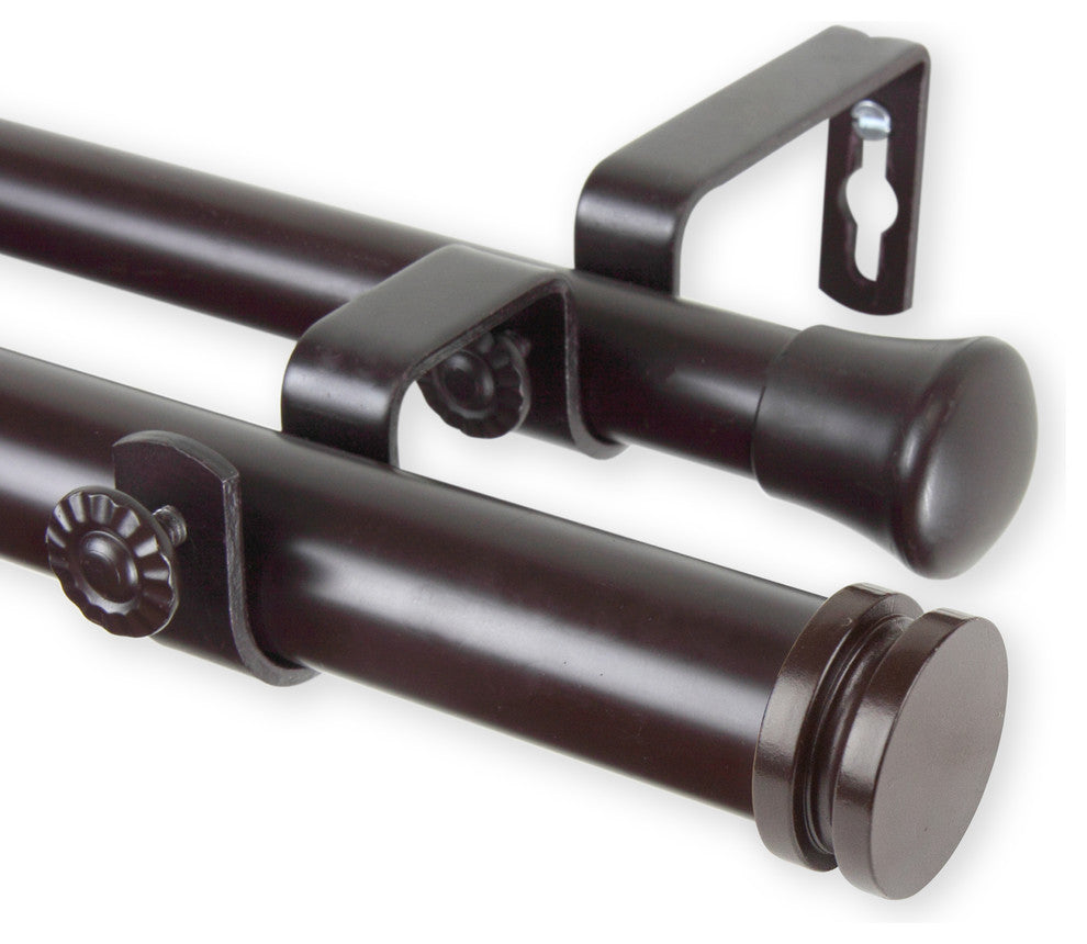 Lid 1" Double Curtain Rod, Black, Mahogany, 120"-170"