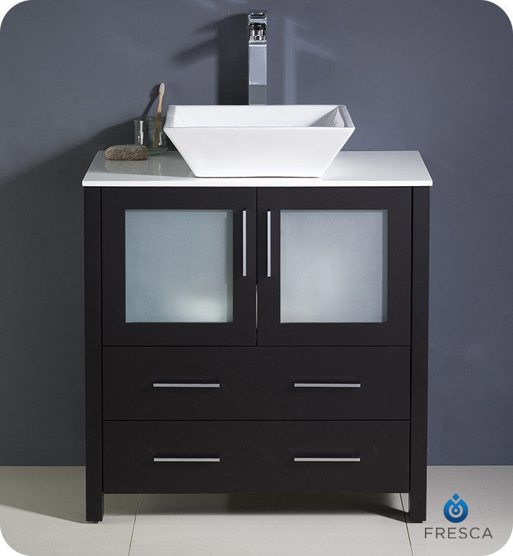 Torino 30" Bathroom Cabinet, Base: Espresso, With Top, Vessel Sink