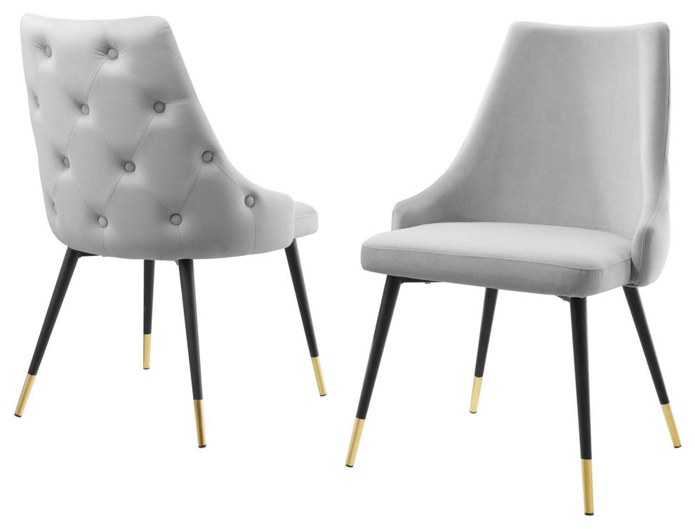 Side Dining Chair, Set of 2, Velvet, Gray, Modern, Cafe Bistro Restaurant