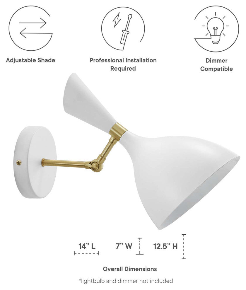 Sconce Wall Lamp Light Fixture, White, Metal, Modern Cafe Bistro Hospitality